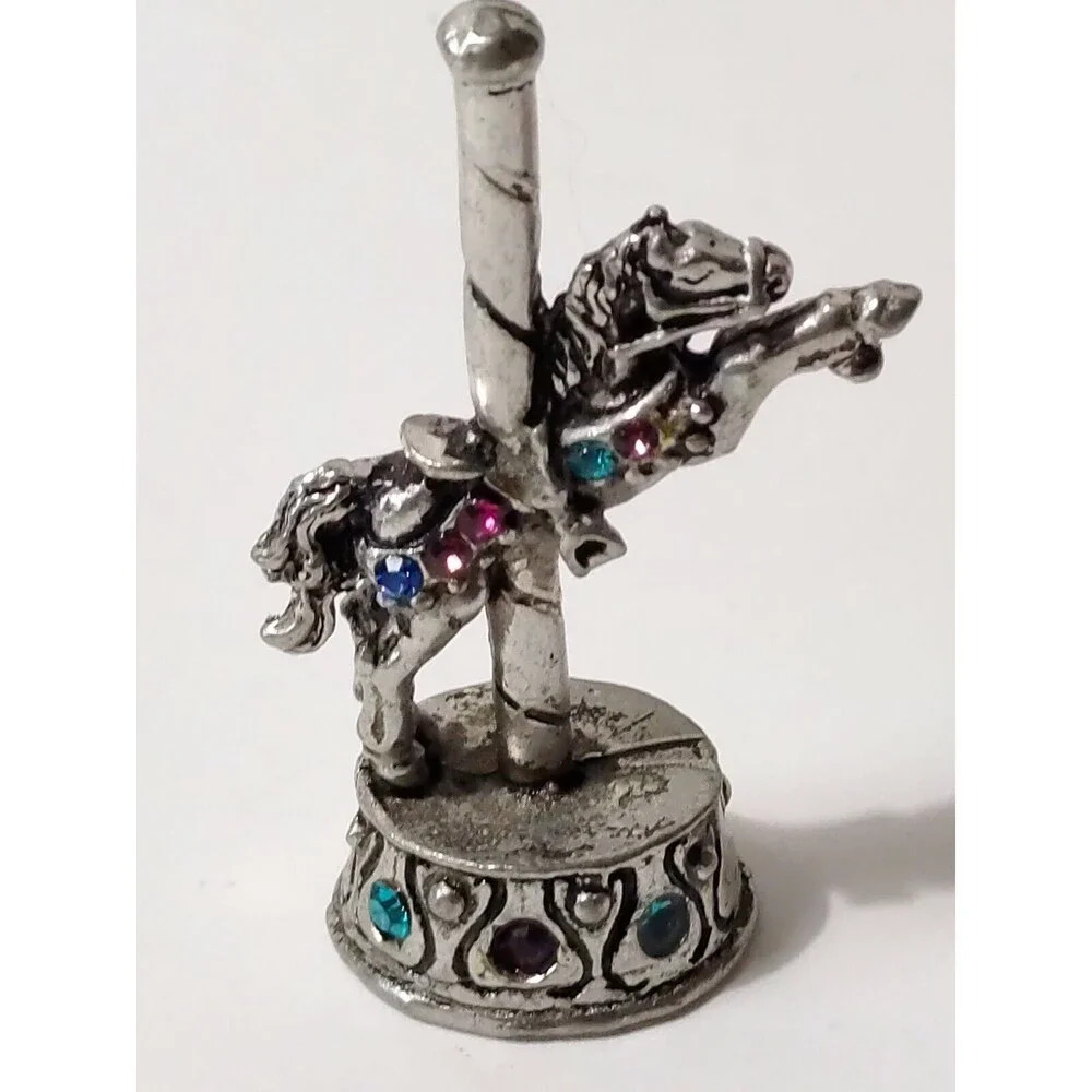 CCI Pewter Carousel 6072 Horse Pink Blue Agua Crystals Miniature